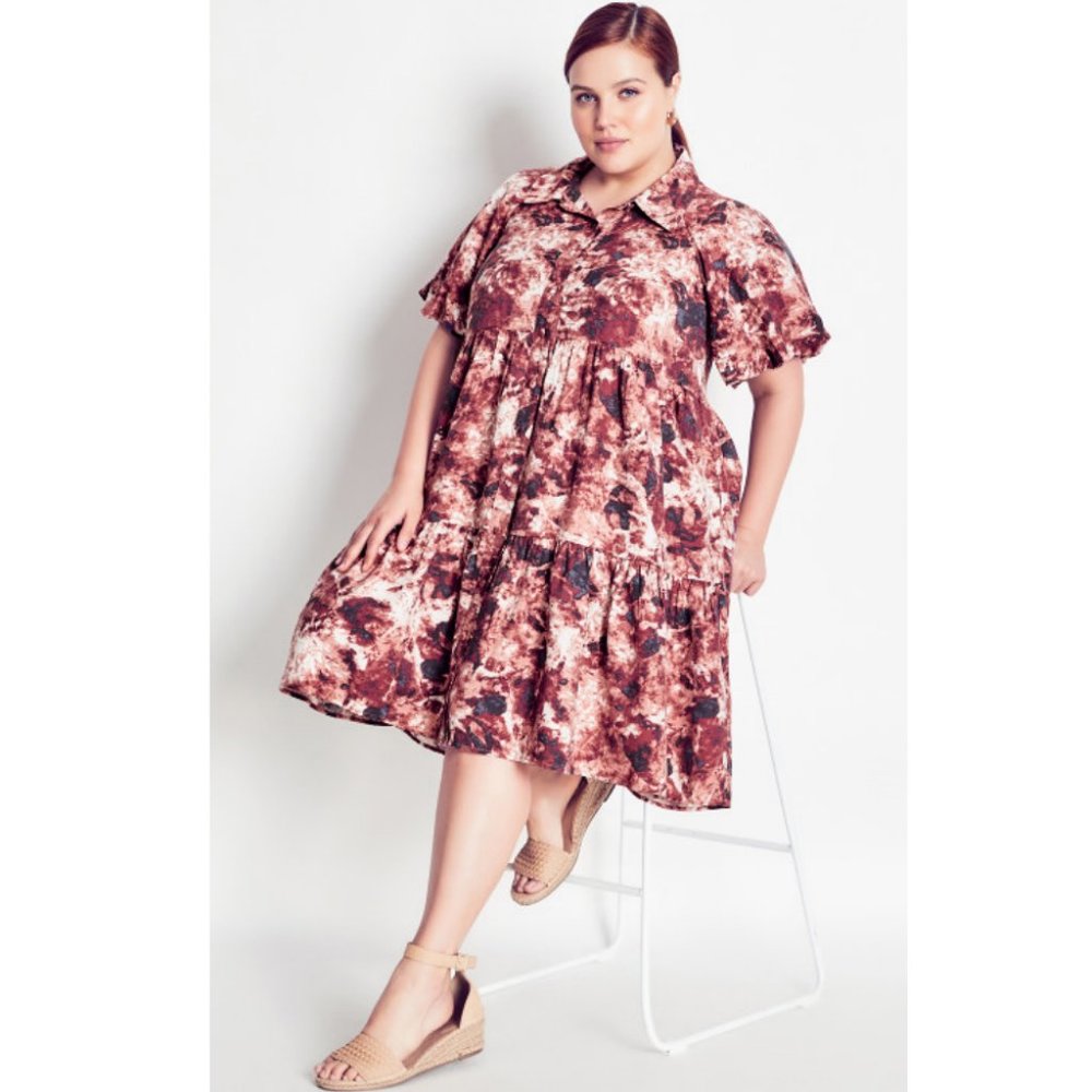 NWT City Chic ARNA YORK Capri Tiered Dress - rose 22/24